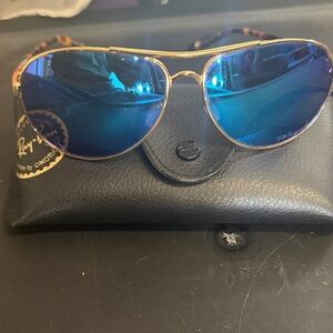 Ray-Ban Gold Frame Sunglasses with Blue Lenses